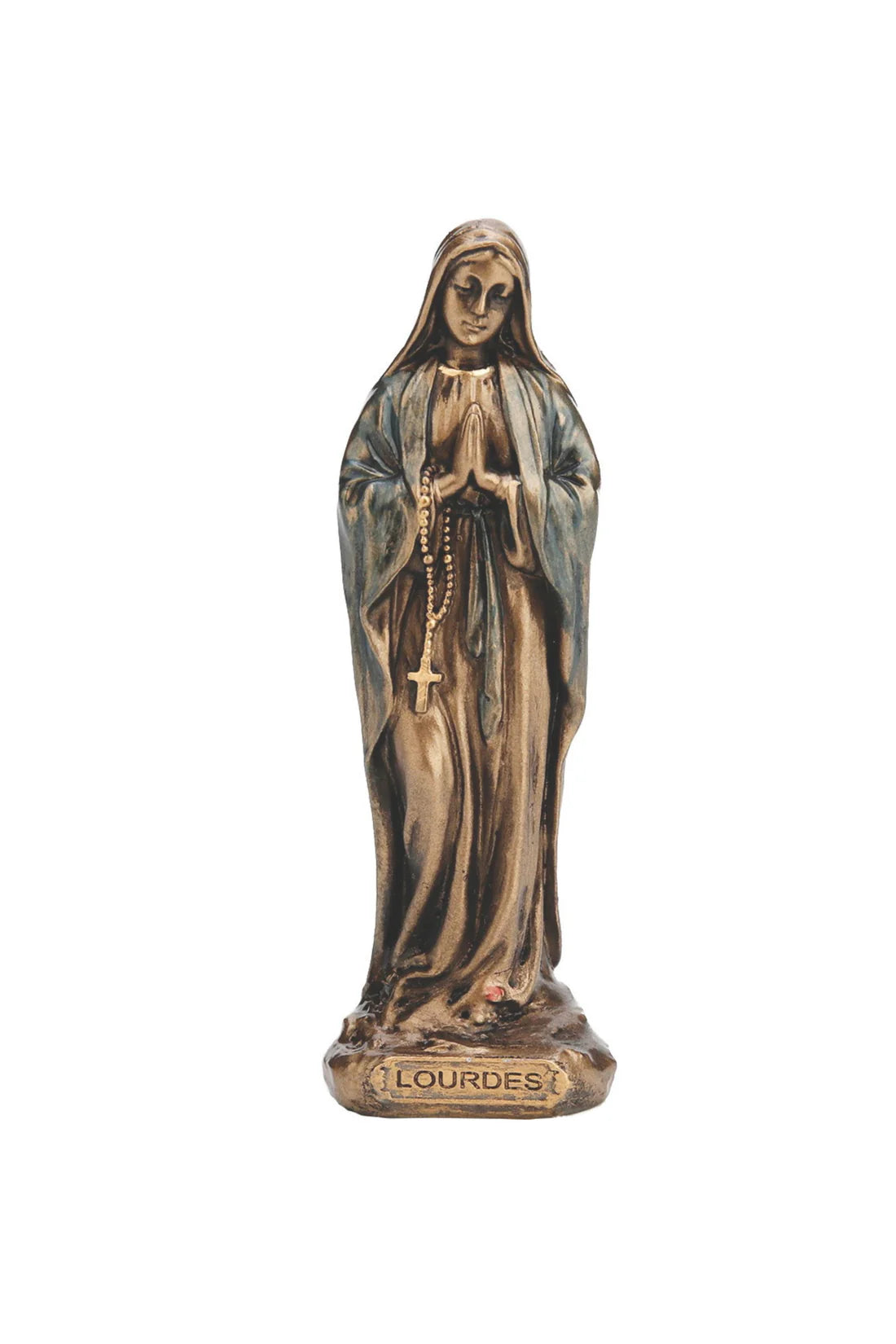 Our Lady of Lourdes statue in lightly hand-painted cold cast bronze 3.25"