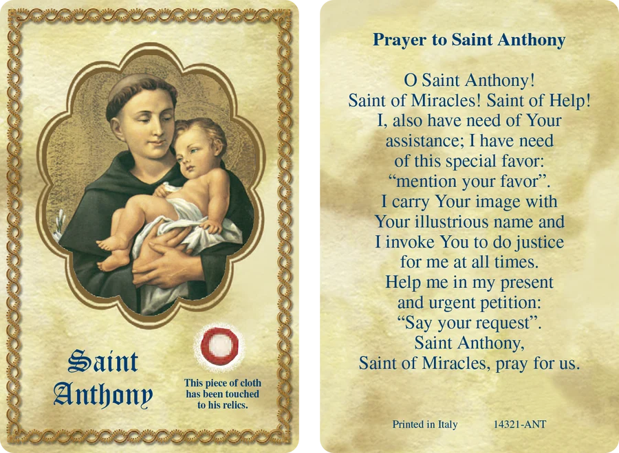 Saint Anthony Relic Prayer Card