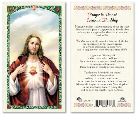 Prayer in Time of Economic Hardship Laminated Holy Card