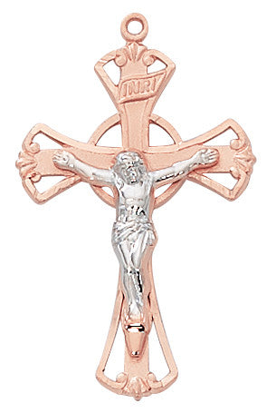 Rose Gold Crucifix on 18" Chain Two Tone