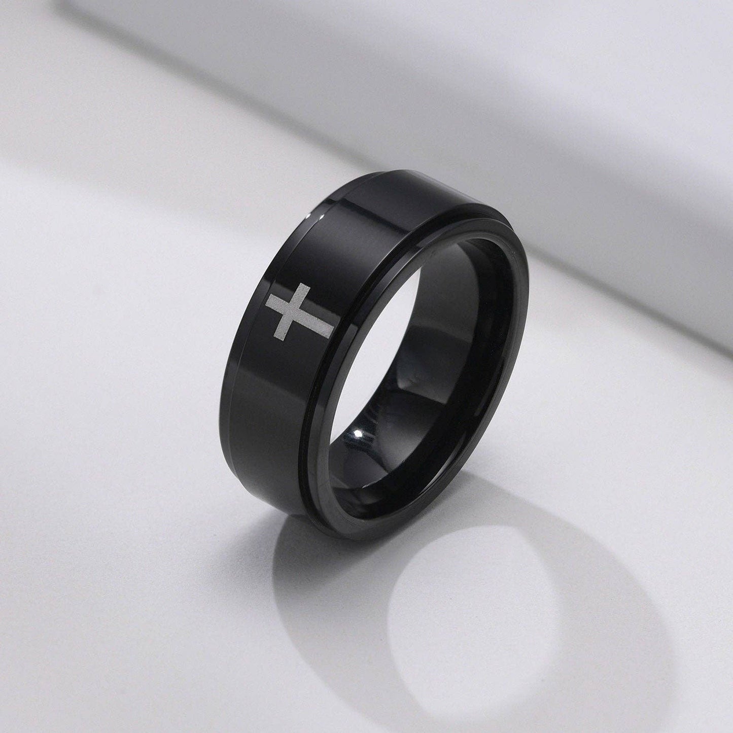 Stainless Steel Cross Spinner Ring