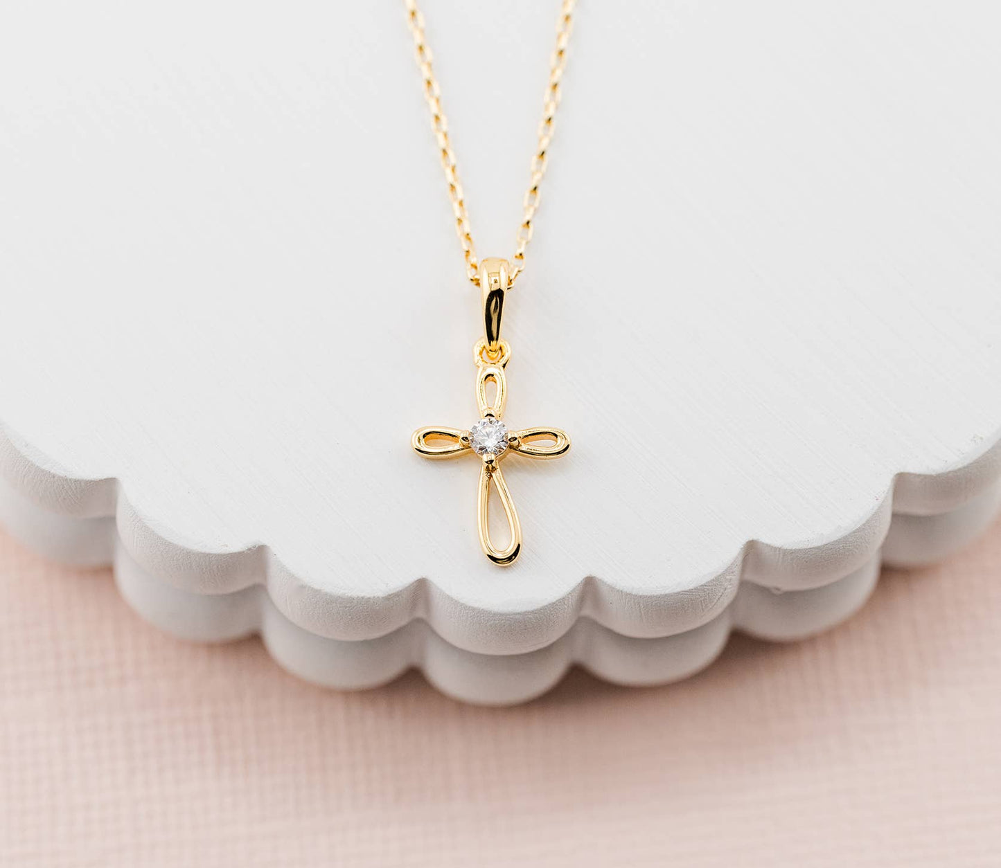 14K Gold-Plated Kids Open Cross Necklace