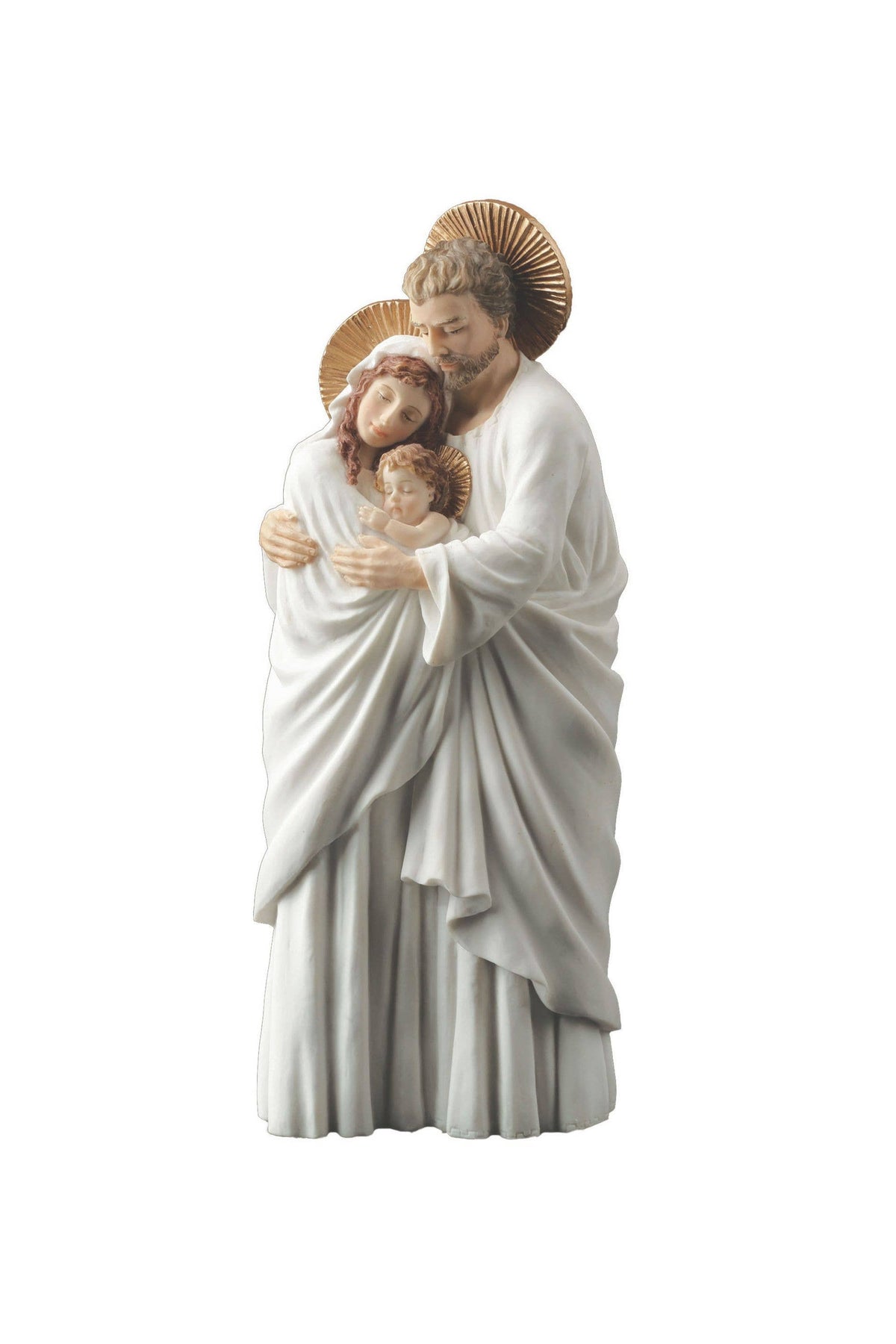 Holy Family in White/Hand Painted Features 10"