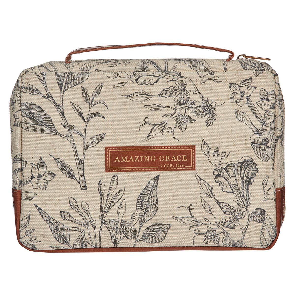 Bible Cover Fashion Cream/Brown Floral Amazing Grace