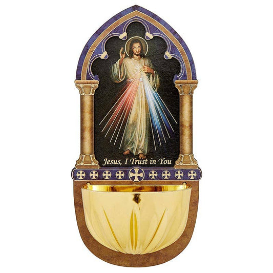 Hand Crafted Wood Divine Mercy Holy Water Font