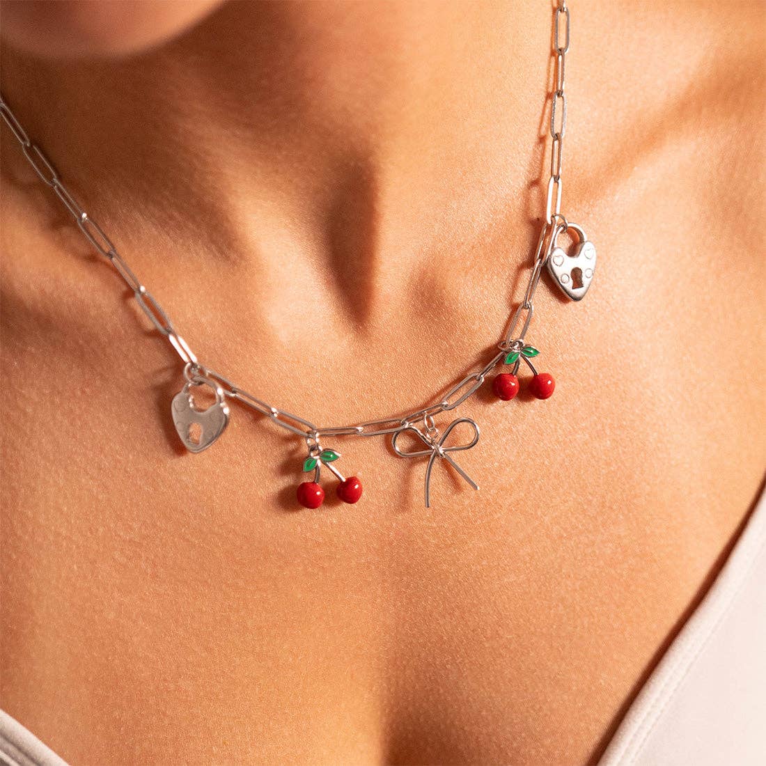 18K Gold PVD Stainless Steel Red Cherry Fruit Charm