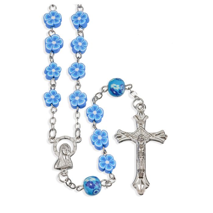 Blue Floral Shaped Bead Rosary