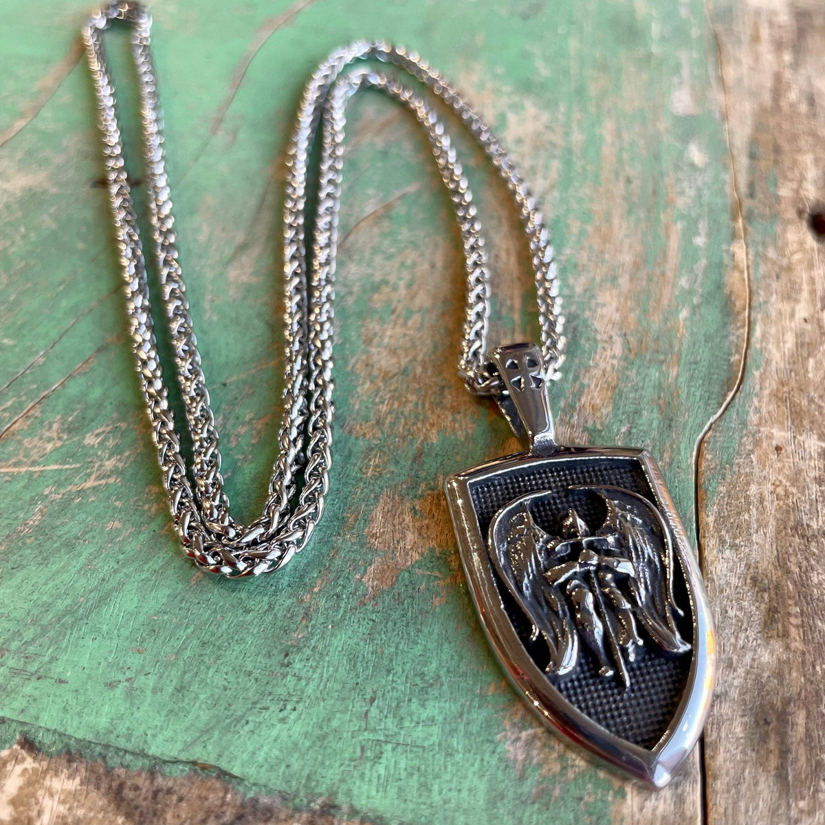 Chain Linked Shield Stainless Steel St Michael Shield Chain Necklace – St. George