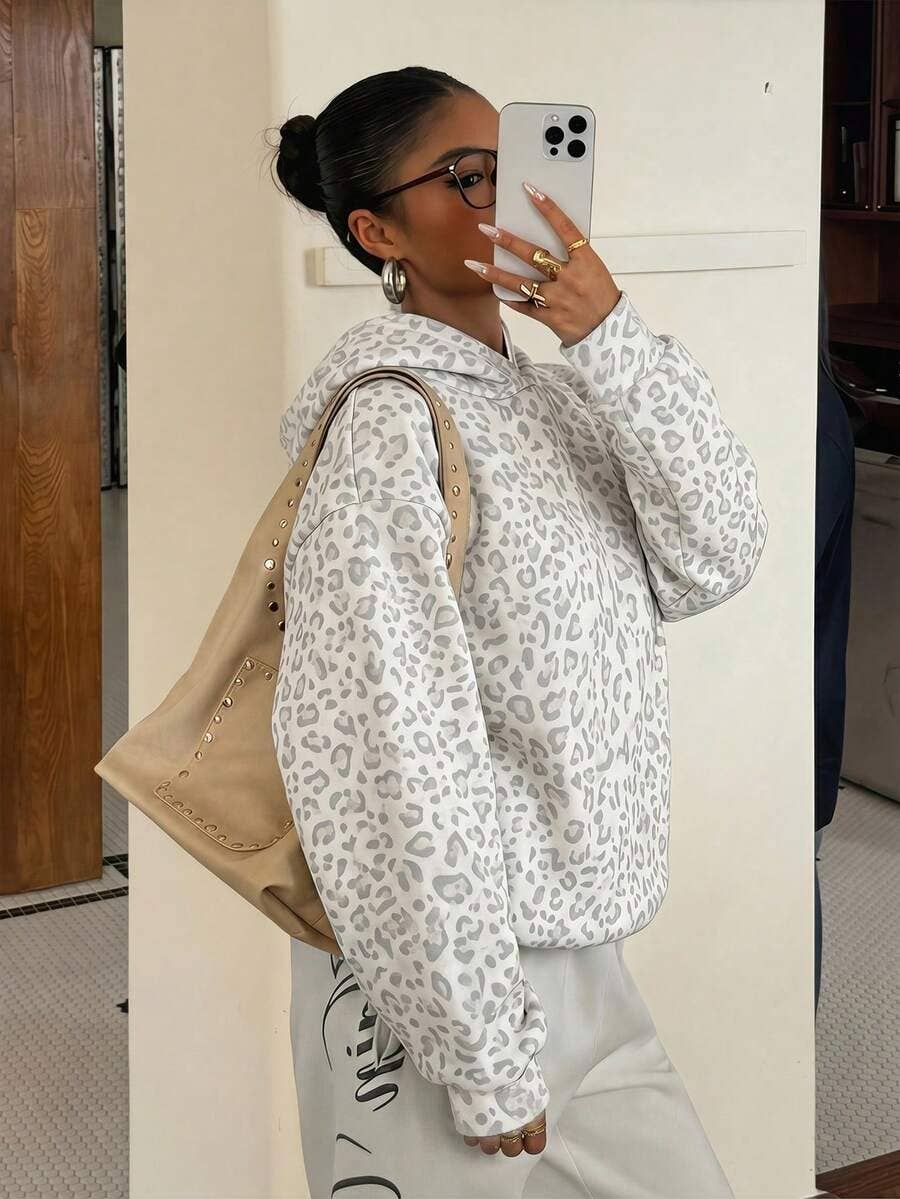Leopard Hoodie Oversized Casual Pullover Sweatshirt