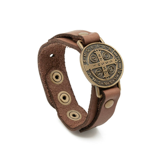 St. Michael Leather Wristband         7"