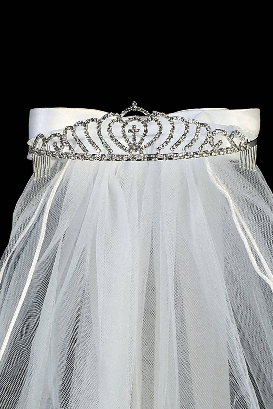 Scalloped Cross Tiara Rhinestone Veil