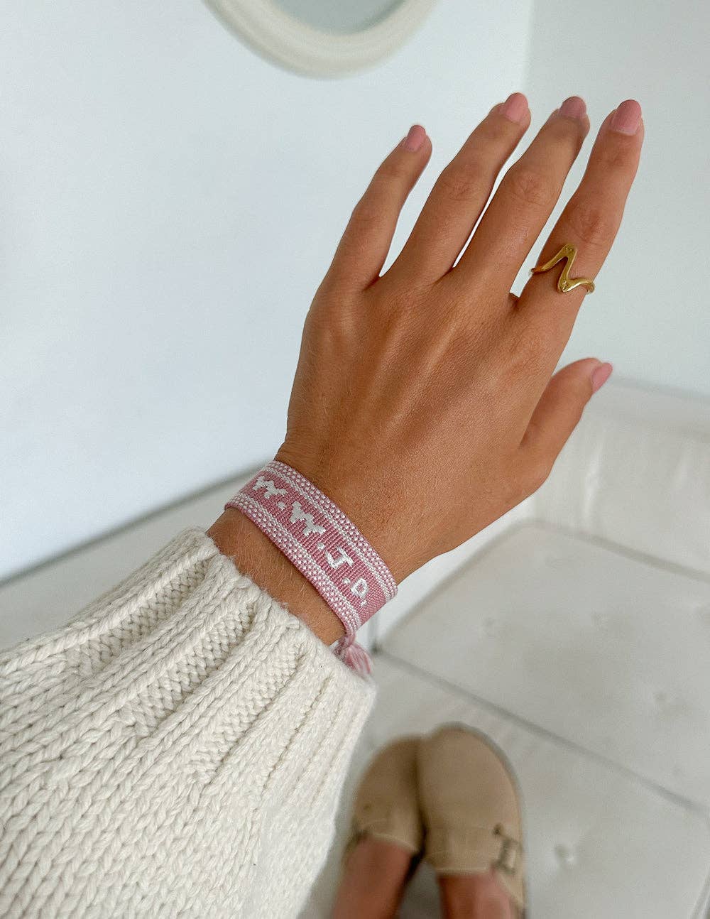 Pink WWJD Embroidered Bracelet