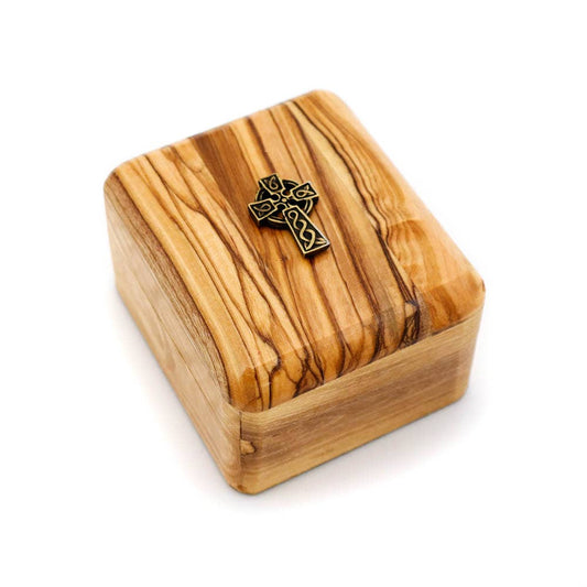 Olive Wood Rosary Box with Celtic Cross