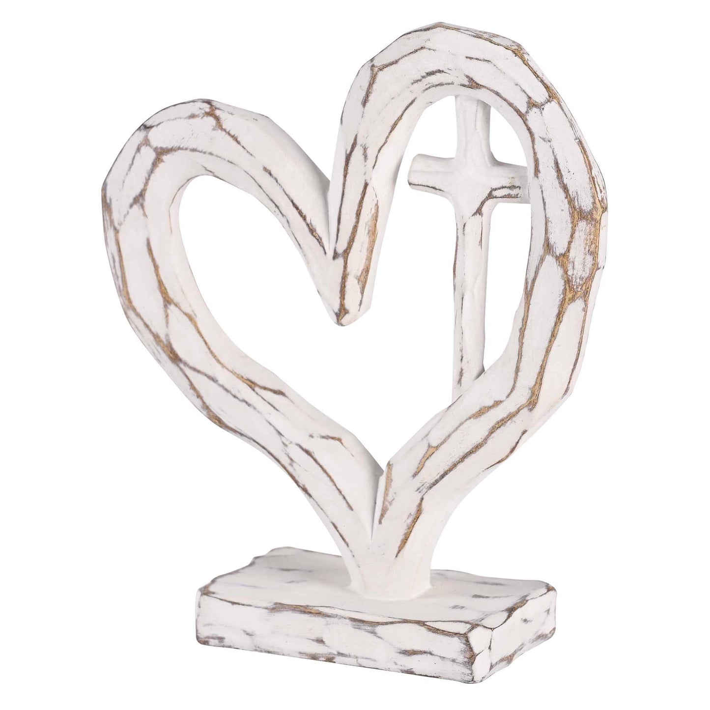 Tabletop Heart With Cross White 6H