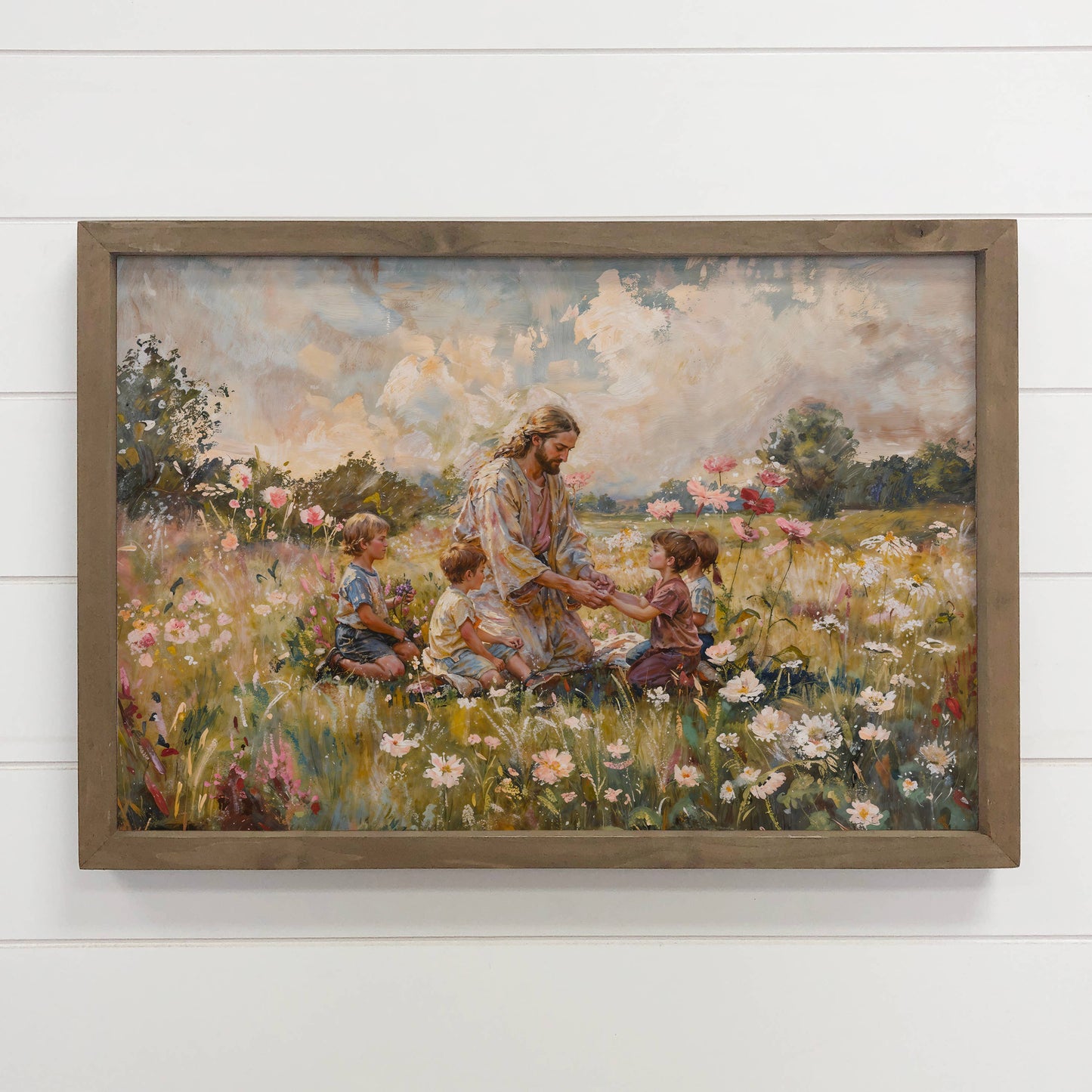 Jesus Christ with Children Meadow - Farmhouse Living Room