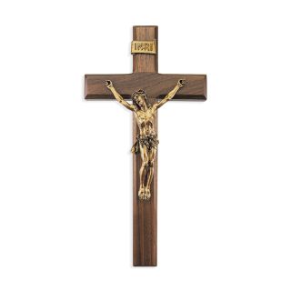 12" Walnut Crucifix with Museum Gold Finish Corpus