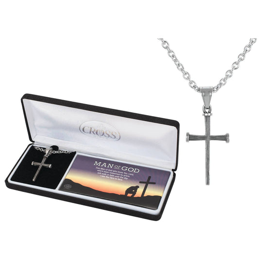 Man of God Necklace Cross Stainless Steel 24" Chain