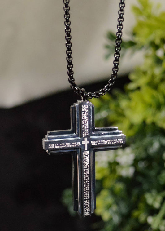 Lord's Prayer Cross Sterling Silver Necklace