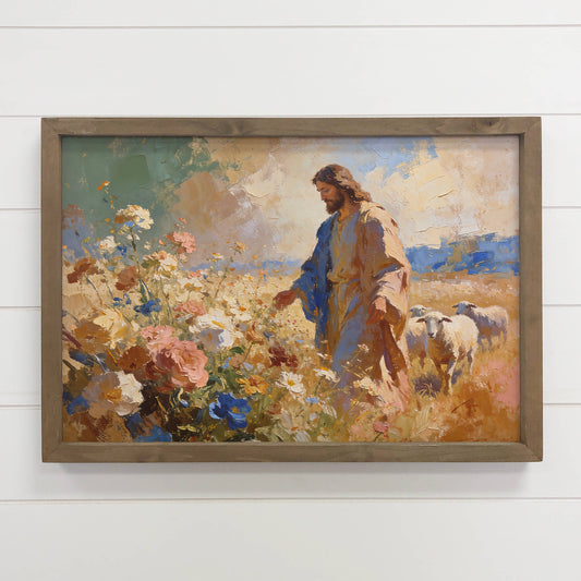 Jesus Christ Leading Sheep - Christian Home Bedroom Wall Art