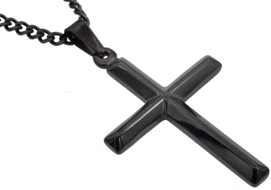 Men's Black Stainless Steel Cross Pendant With 24" Curb Chain