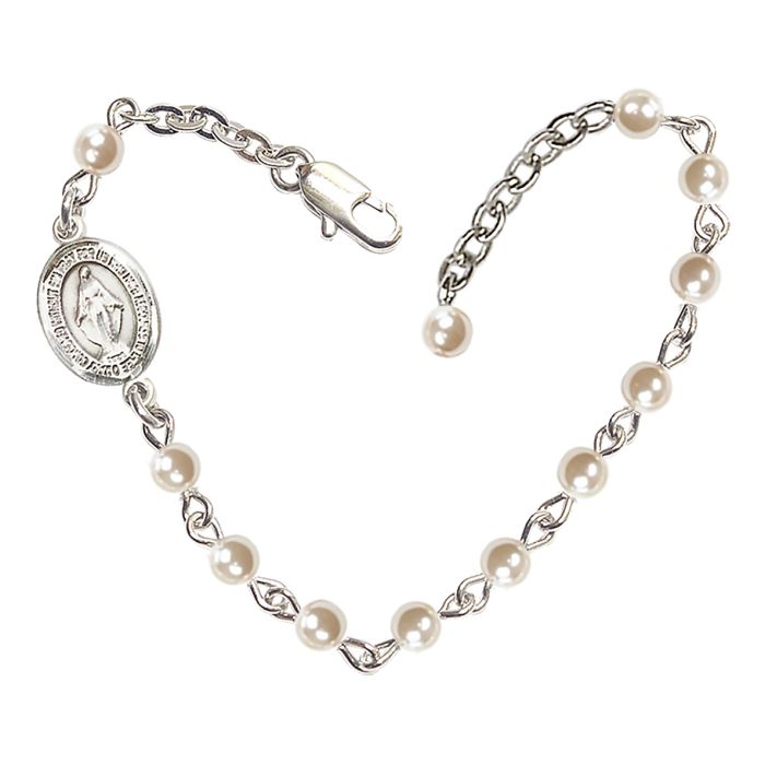 Silver Plated 4mm Pearl Rosary Bracelet