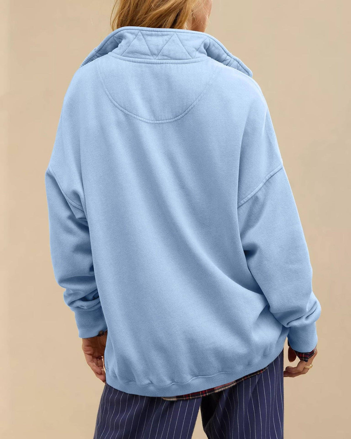 Solid Fleece Sweatshirt Casual Oversized Snap Collar