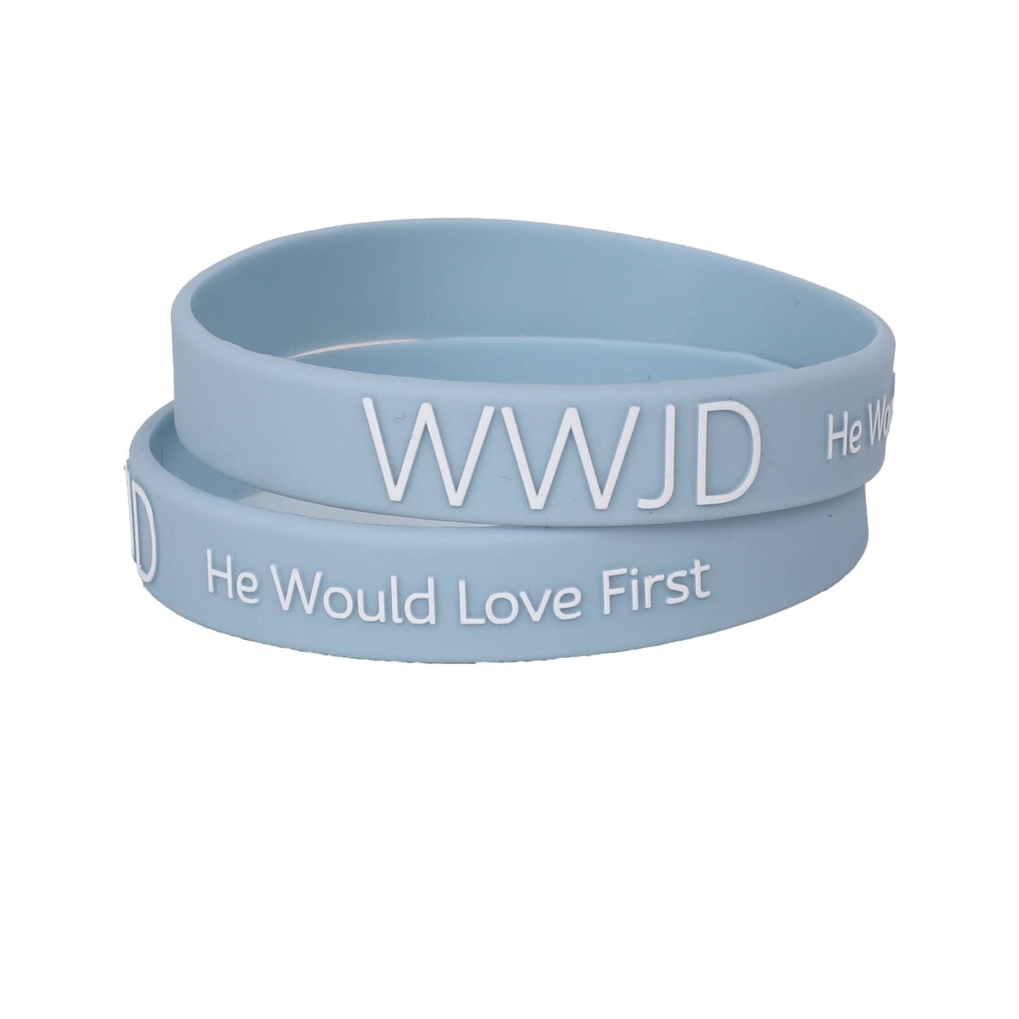 Silicone Bracelet - WWJD He Would Love First - Lt Blue - Pk12