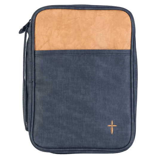 Bible Cover Black & Tan With Cross Large Print