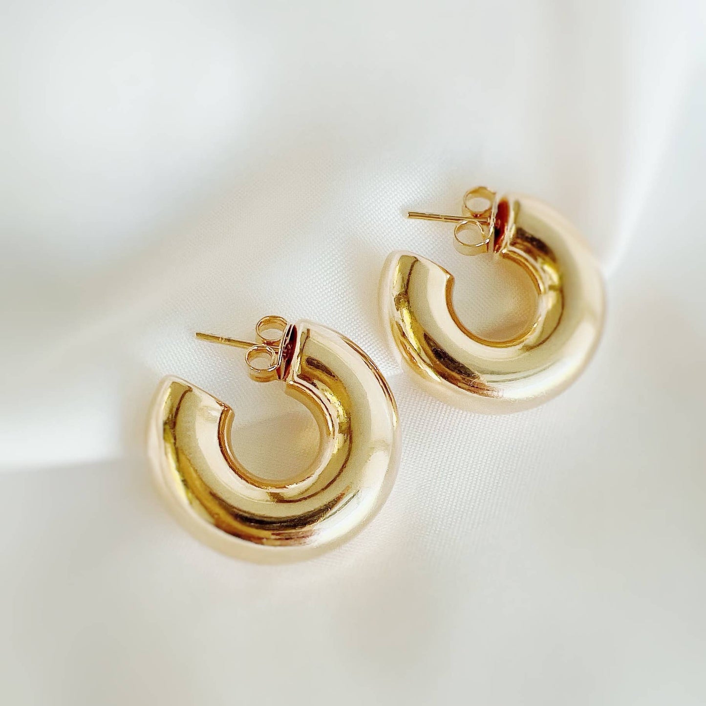 Ellie Chunky Tube Hoops Earrings Gold Filled Silver