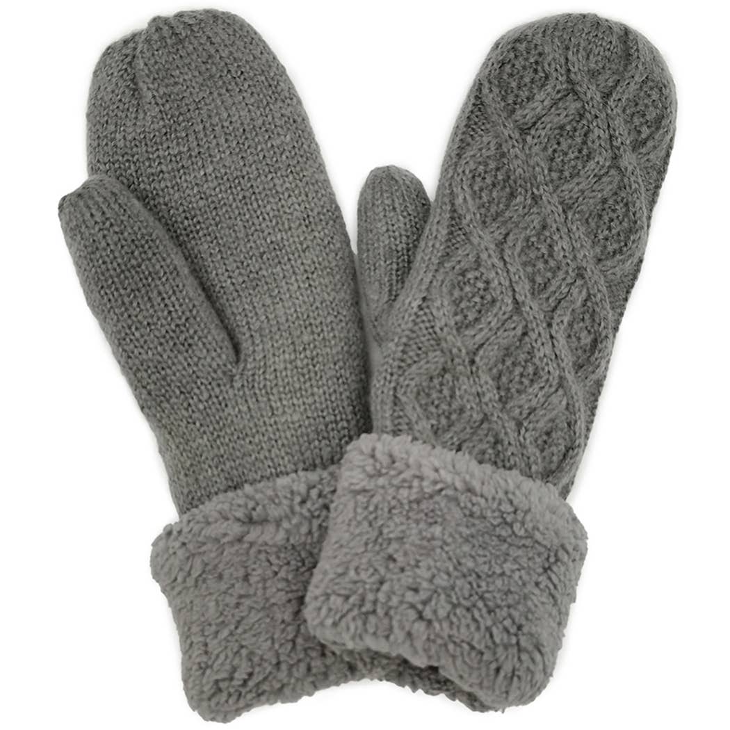 Cable Knitted Sherpa Cuff Mittens