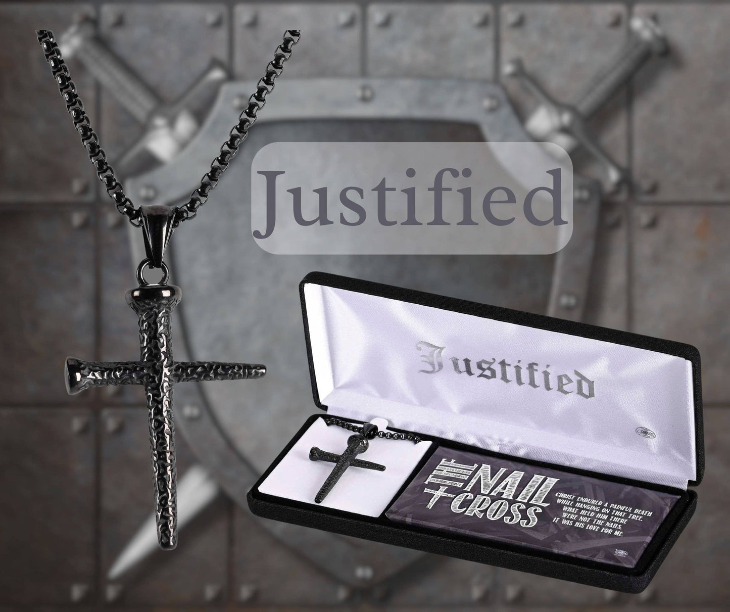Necklace Black Nail Cross 24In Chain