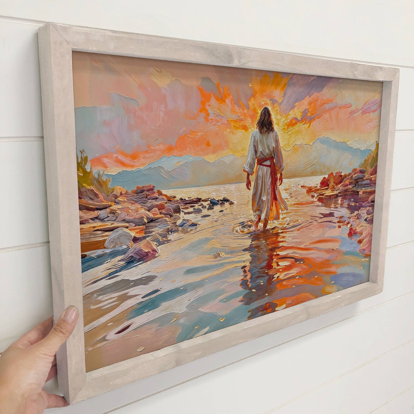 Jesus at the Sunset Shore - Farmhouse Entryway Canvas Art