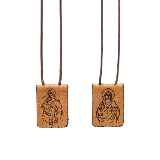 Scapular - Sacred Heart of Jesus + Lady Mt. Carmel LEATHER