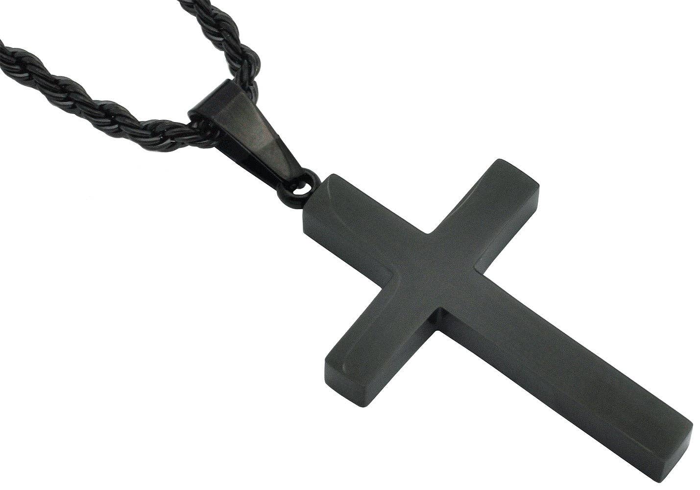 Men's Black S.Steel Cross Pendant w / 24" Rope Chain