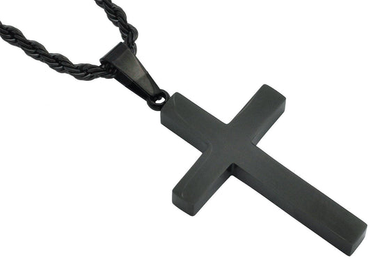 Men's Black S.Steel Cross Pendant w / 24" Rope Chain