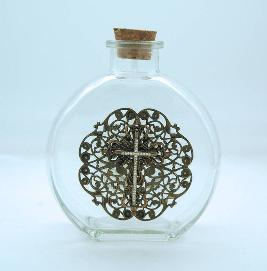 VHWB26 - Vintage Holy Water Bottle with Cross Design