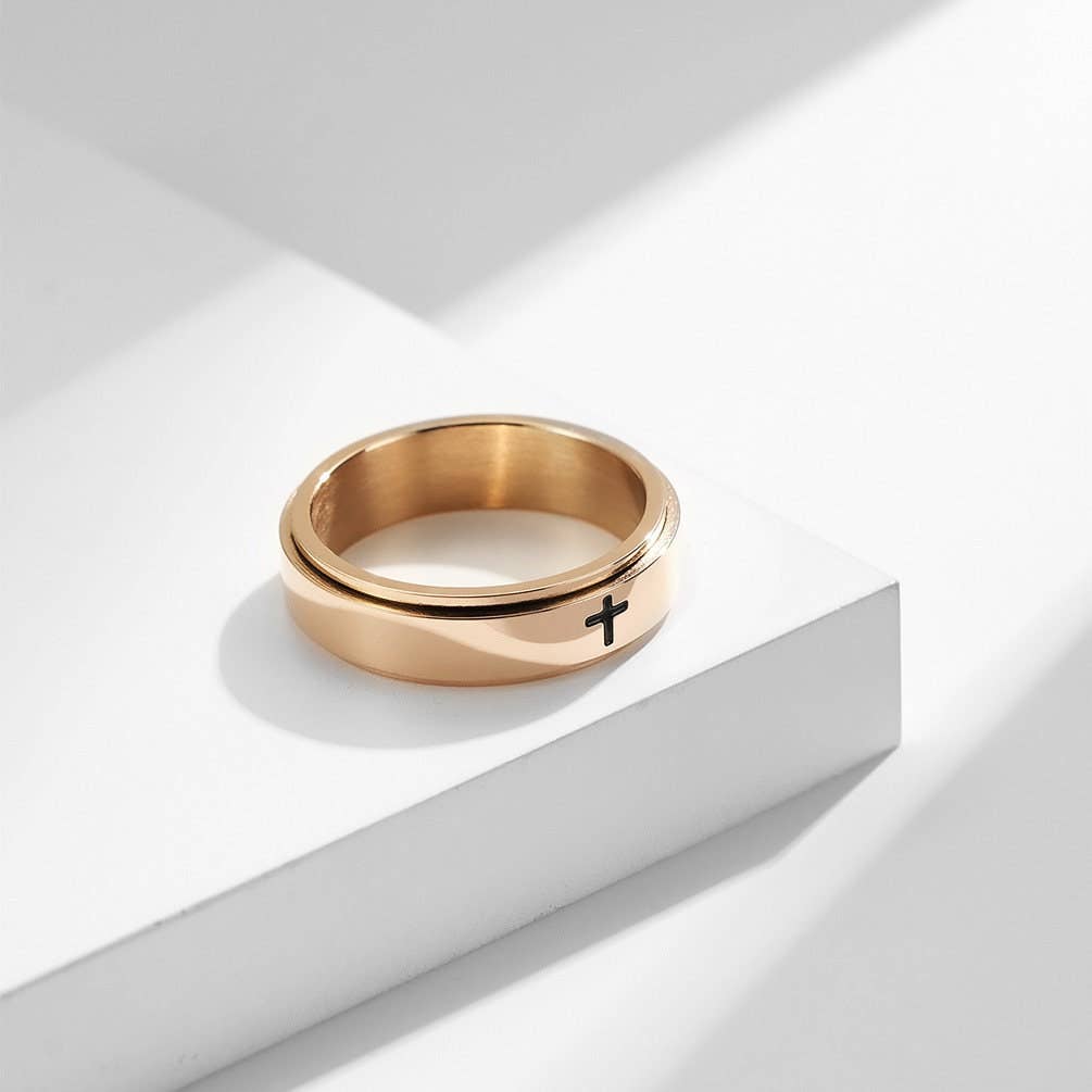 Black Stainless 6mm Cross Spinner Ring