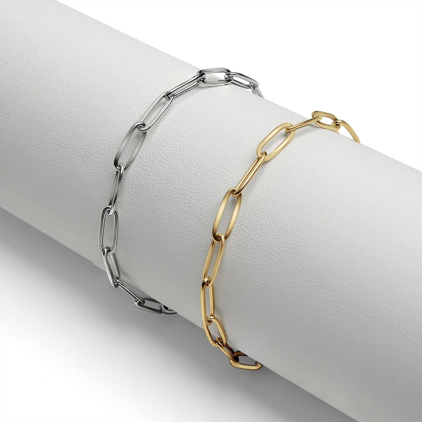 Stainless Steel Paperclip with Charm Keeper Chain Bracelet