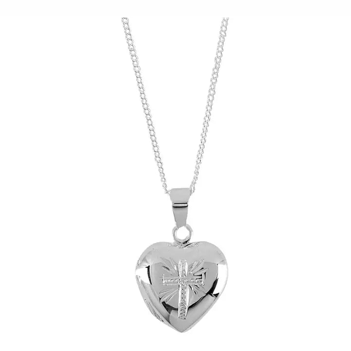 Silver Plated Heart Locket with Cross Necklace