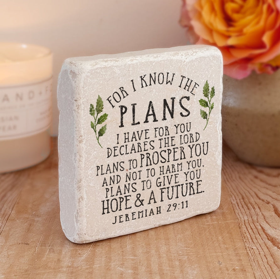 Jeremiah 29:11 Stone Block with leaves
