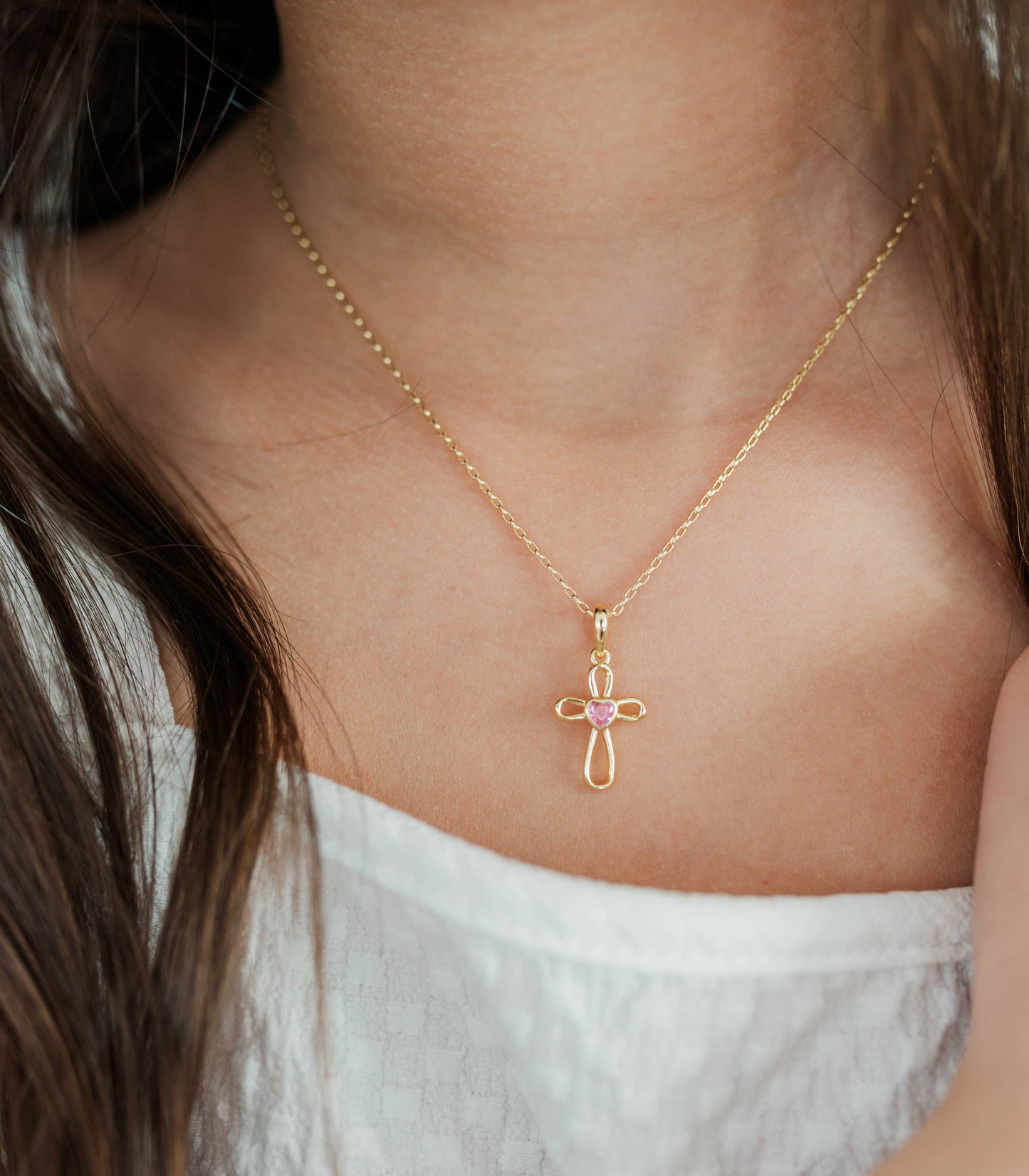 14K Gold-Plated Pink Cross Necklace