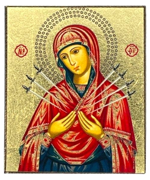 Virgin Mary with Seven Swords Silk Screen Icon Freestanding