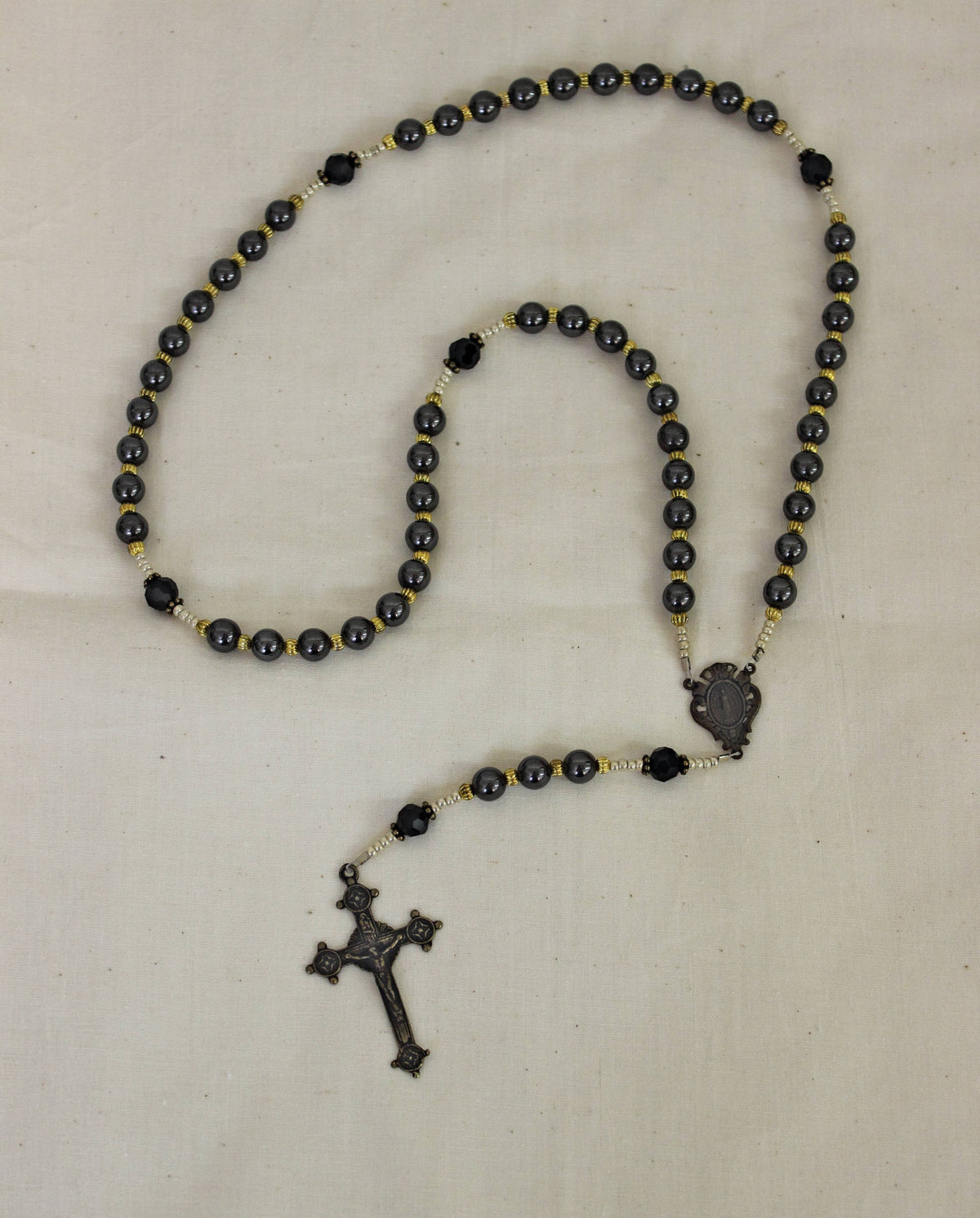 LFC-MMHR Miraculous Medal Antique Bronze/Hematite Rosary 19"