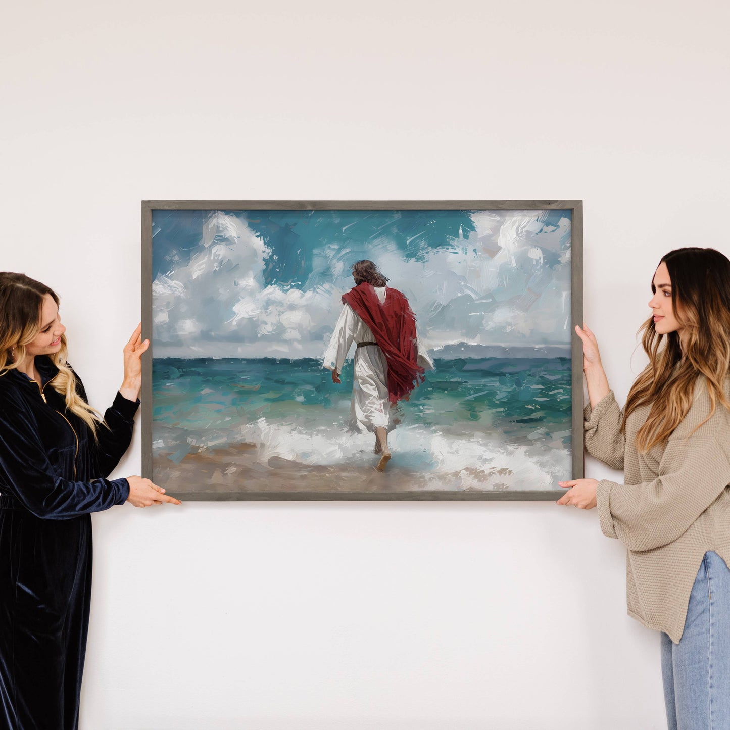 Jesus Water Modern Art - Jesus Canvas Art - Wood Framed Art