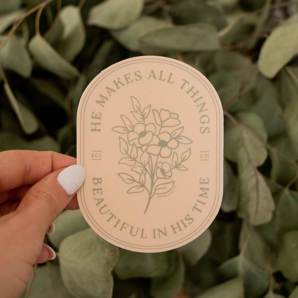 He Makes All Things Beautiful Floral Sticker - Blush