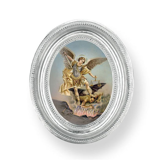 Silver Oval Frame of St Michael Print-P65