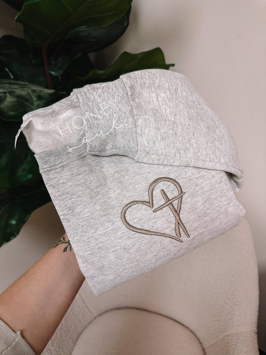 Embroidered Heart and Cross Sweatshirt