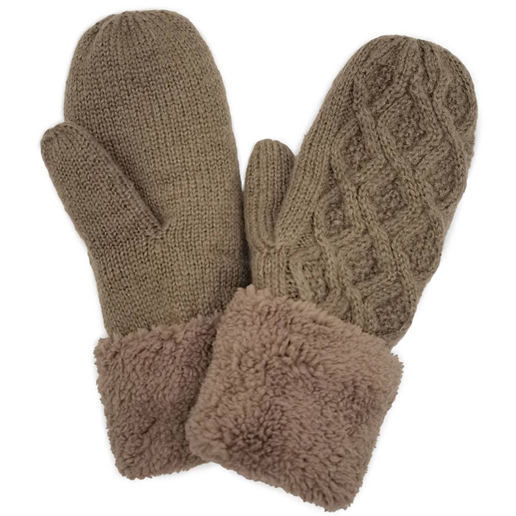 Cable Knitted Sherpa Cuff Mittens