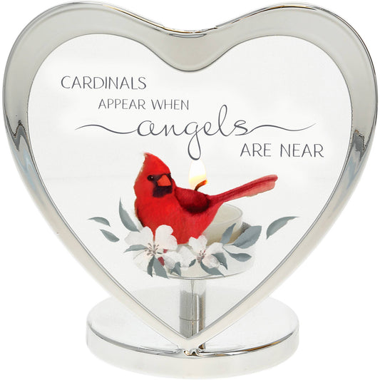Cardinals Appear - 5" Glass Heart Tea Light Holder