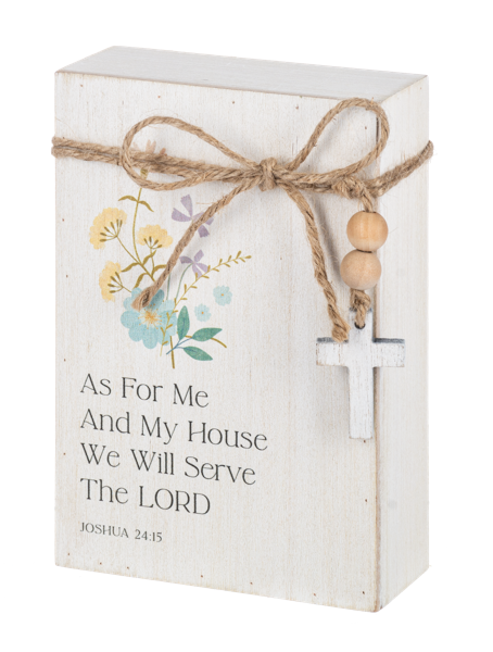 Floral Bible Verse Message Block with Beaded Cross